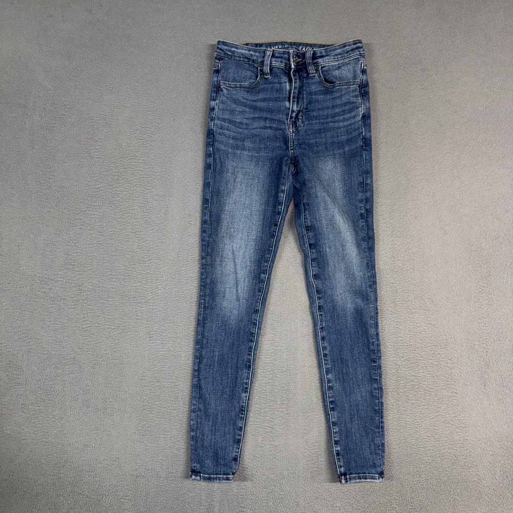American Eagle Jeans Wome's 2 Blue Super Hi Rise Jegging Distressed Denim